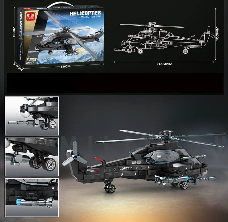 Helicóptero De Combate Militar (300pcs) Bloques De Construcción