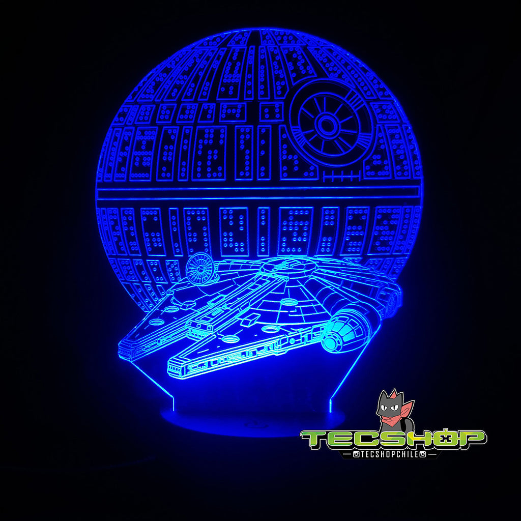 Lámpara 3d Star Wars Estrella De Muerte Y Halcón Milenario + Control Remoto