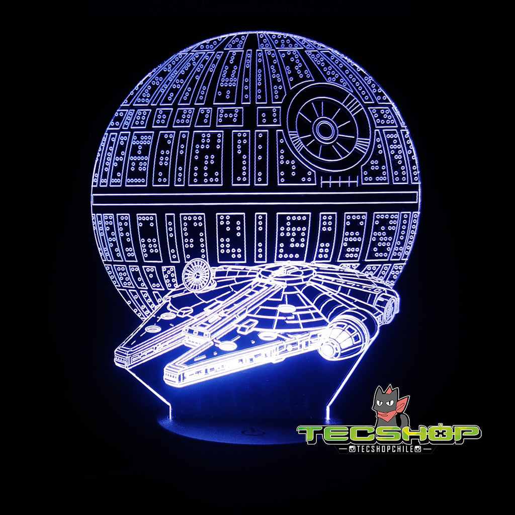 Lámpara 3d Star Wars Estrella De Muerte Y Halcón Milenario + Control Remoto