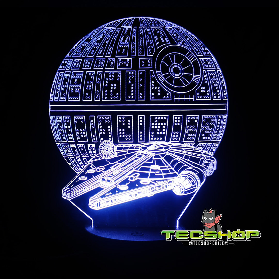 Lámpara 3d Star Wars Estrella De Muerte Y Halcón Milenario + Control Remoto
