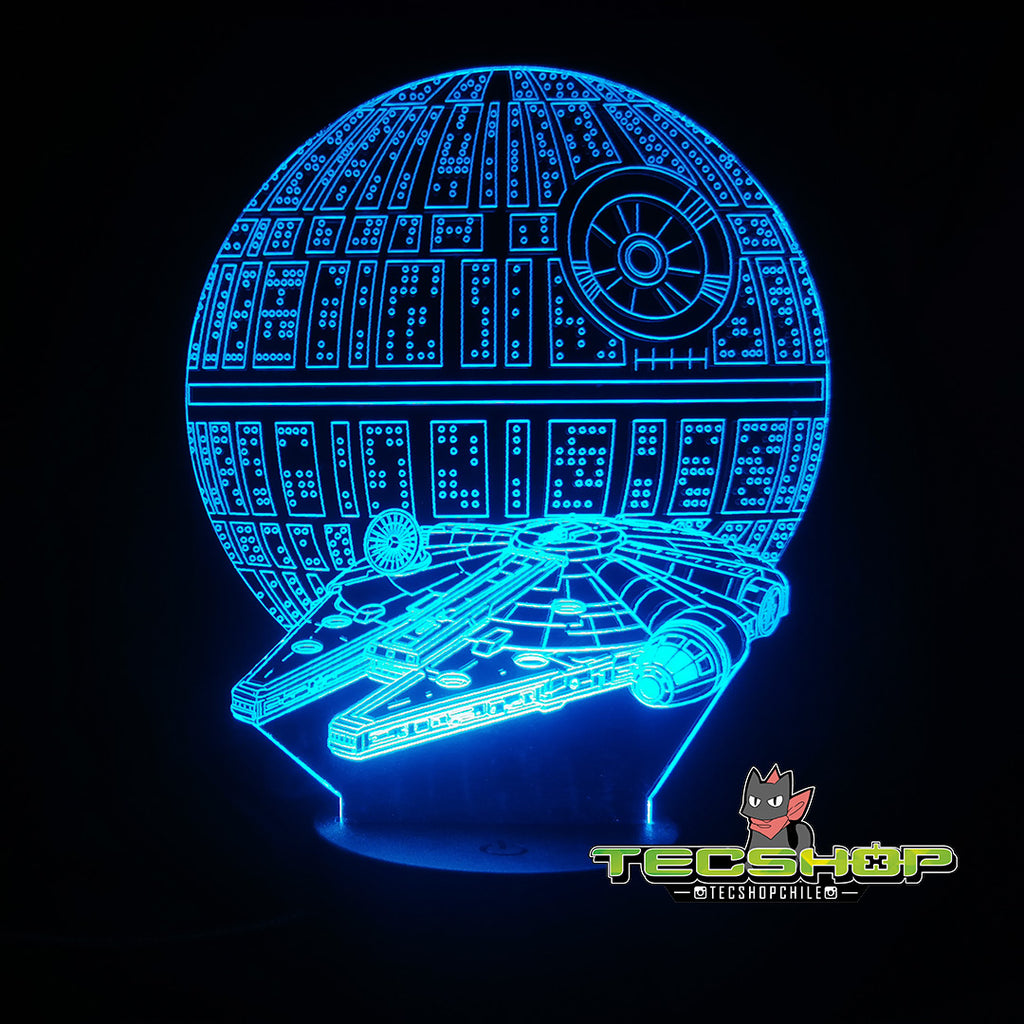 Lámpara 3d Star Wars Estrella De Muerte Y Halcón Milenario + Control Remoto
