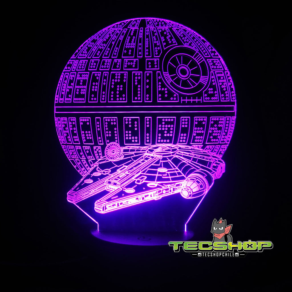 Lámpara 3d Star Wars Estrella De Muerte Y Halcón Milenario + Control Remoto