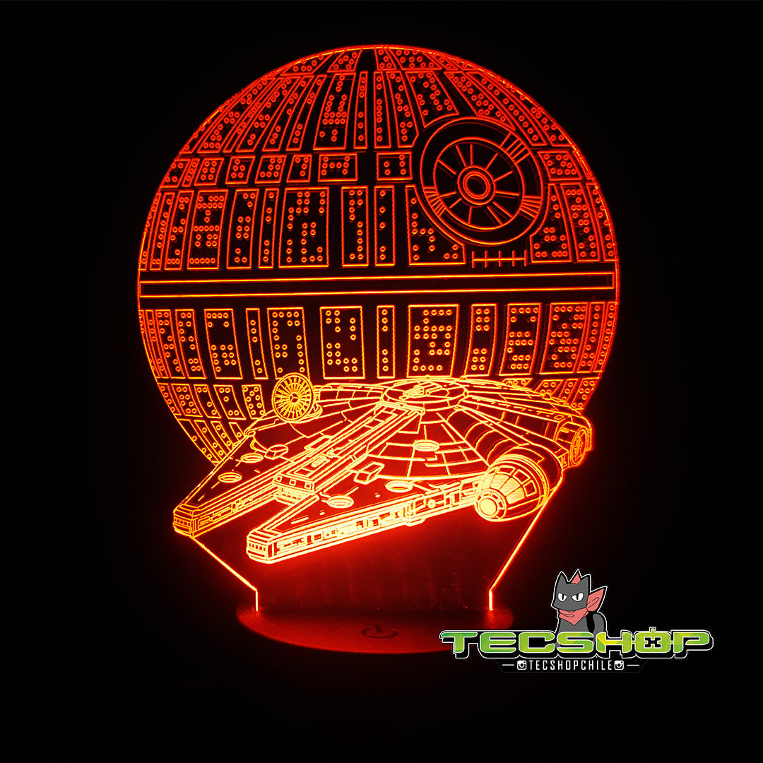 Lámpara 3d Star Wars Estrella De Muerte Y Halcón Milenario + Control Remoto