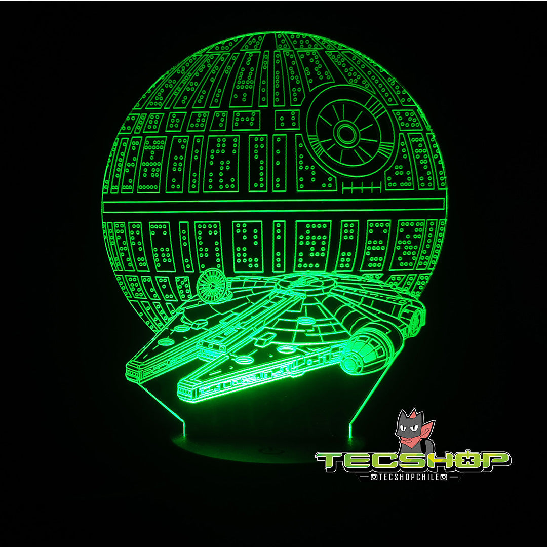 Lámpara 3d Star Wars Estrella De Muerte Y Halcón Milenario + Control Remoto